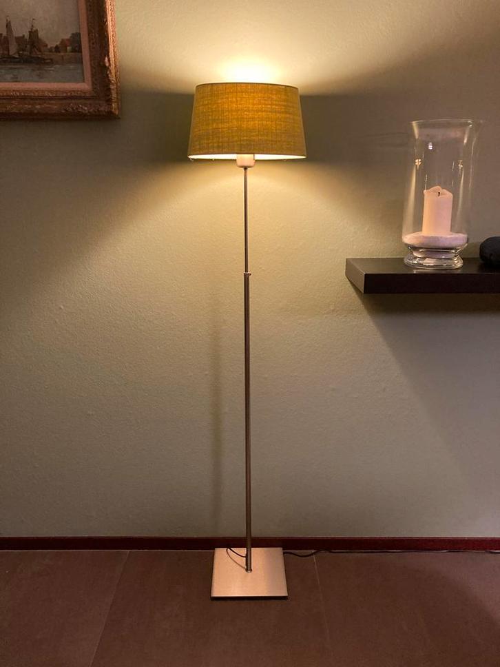 2 RVS Vloerlampen Groen Kapje - Verstelbaar, Huis en Inrichting, Lampen | Vloerlampen, Zo goed als nieuw, 100 tot 150 cm, Metaal