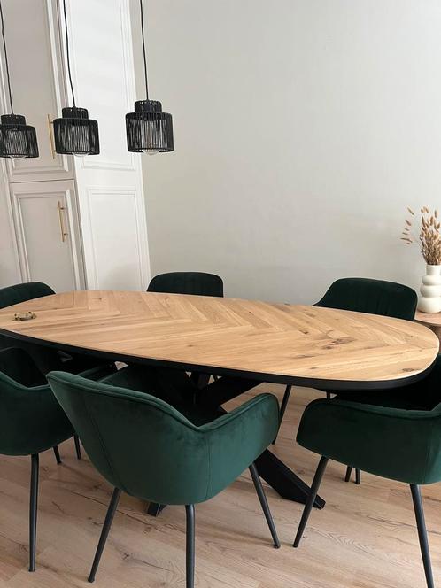 6 eetkamerstoelen Kwantum Como groen, Huis en Inrichting, Stoelen, Zo goed als nieuw, Vijf, Zes of meer stoelen, Stof, Overige kleuren