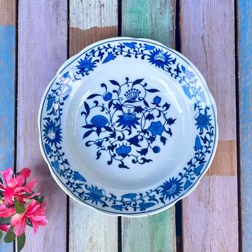 Vintage bord blauw wit Maruhachi China diep bord los servies beschikbaar voor biedingen