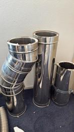 Dubbelwandige kachelpijp, Doe-het-zelf en Verbouw, Buizen en Afvoer, Ophalen of Verzenden, Zo goed als nieuw, Rvs, 80 mm of meer