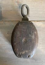 Vintage Houten Katrol ophang haak industrieel, Antiek en Kunst, Ophalen of Verzenden