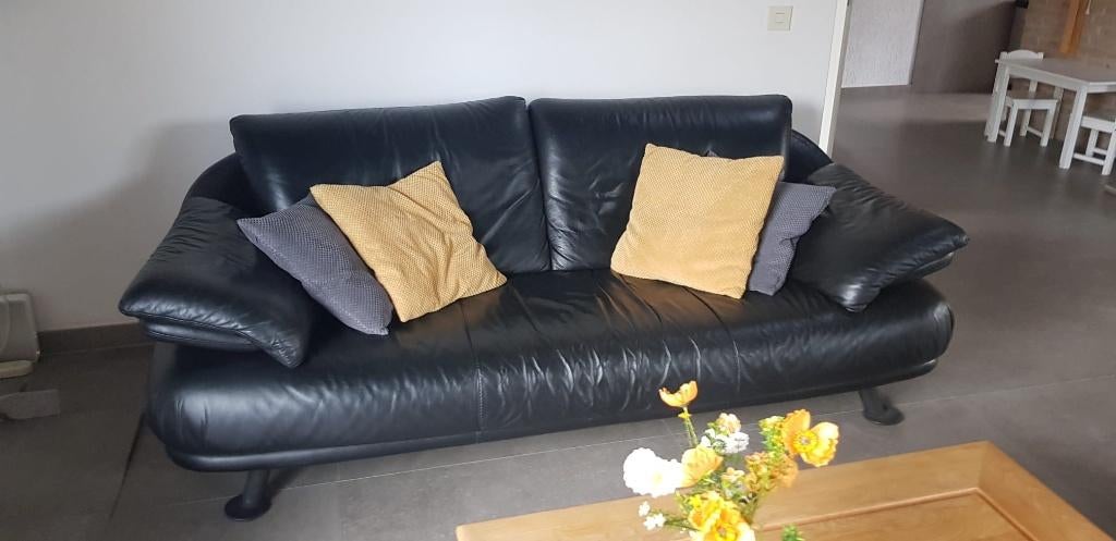 zwarte 2 +2,5 zitsbanken van echt leder, Ophalen, Gebruikt, 150 tot 200 cm, Tweepersoons