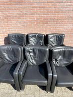 Set van 6 leren zwarte eetkamerstoelen op wieltjes, Huis en Inrichting, Ophalen, Gebruikt, Zwart, Leer
