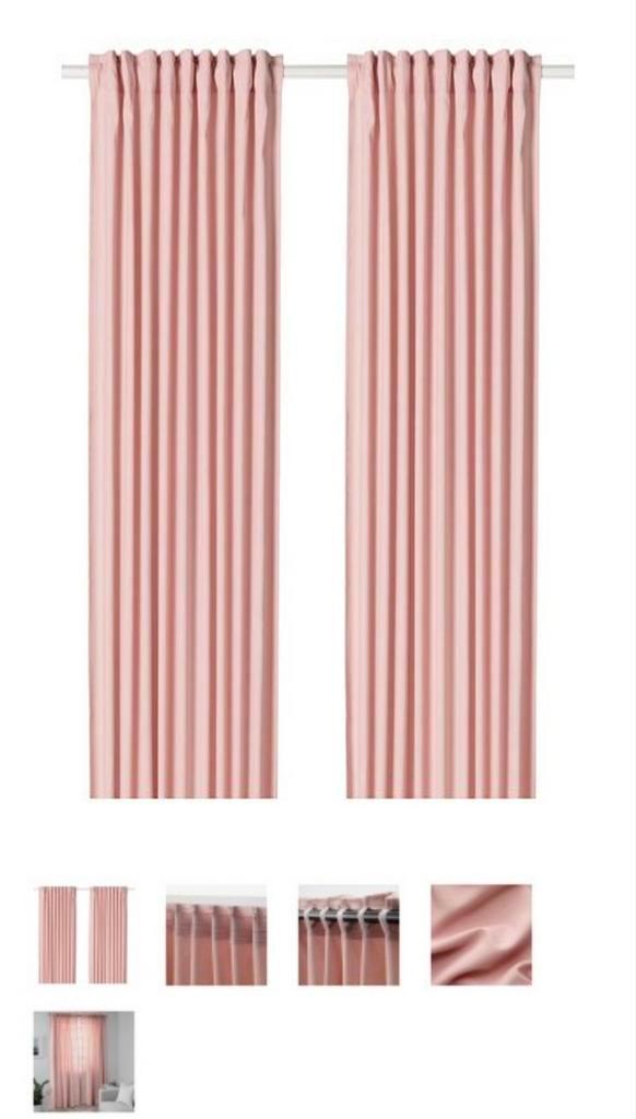 Hannalena roze Ikea 2 paar, Huis en Inrichting, Stoffering | Gordijnen en Lamellen, Zo goed als nieuw, 200 cm of meer, 100 tot 150 cm