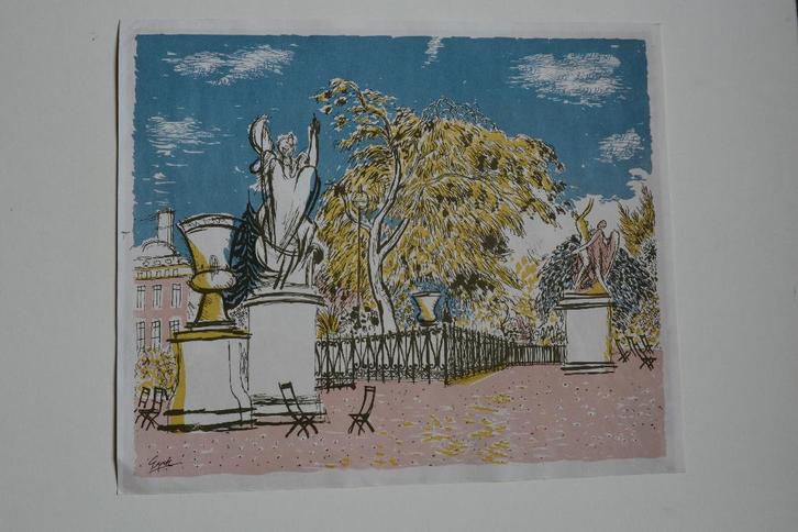 CHARLES EYCK PARIJS JARDIN dU LUXEMBOURG Litho 1947 SP6, Antiek en Kunst, Kunst | Litho's en Zeefdrukken, Verzenden
