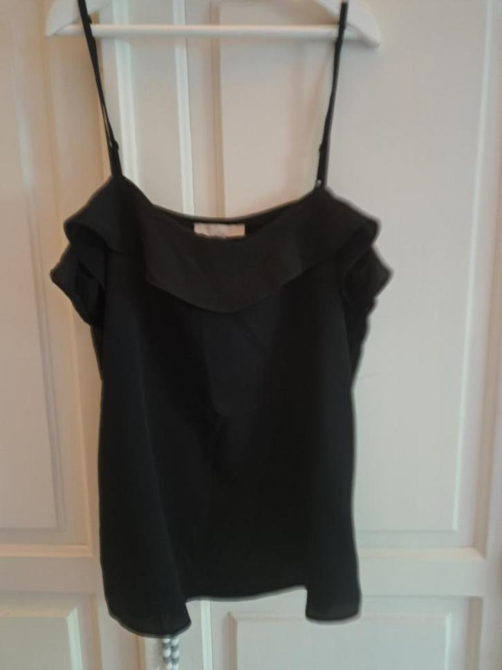 topje met roes (H&M), Kleding | Dames, Tops, Zo goed als nieuw, Maat 36 (S), Zwart, Zonder mouw, Ophalen of Verzenden