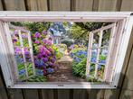 Tuinposter/ doorkijk / hortensia xl €20,-, Tuin en Terras, Tuinwanddecoratie, Ophalen of Verzenden