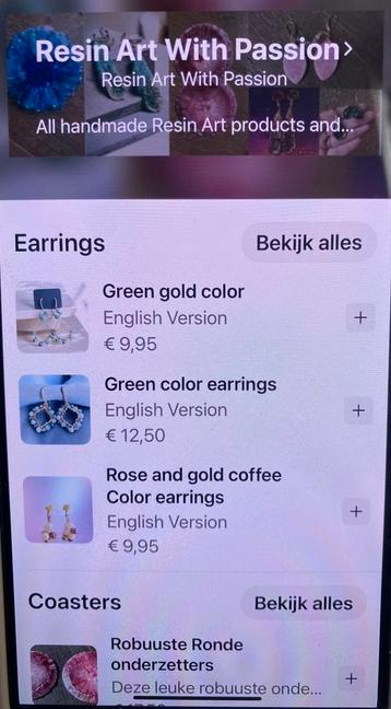 Oorbellen en meer van glas en resin beschikbaar voor biedingen