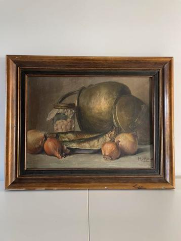 H. van Roessel NL | stilleven met uien en vis | 1900-1950 beschikbaar voor biedingen