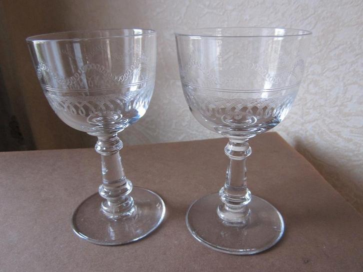 Twee antieke glazen - cristal Val St Lambert Lothaire, Antiek en Kunst, Antiek | Glas en Kristal, Verzenden