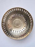 Grote vintage 70s messing pauw vogel design schaal goud klr, Ophalen, Overige materialen, Schaal, Rond