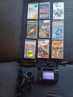 ZGAN PSP met 9 spellen, hoesje oplaadstation en tas, Spelcomputers en Games, Ophalen of Verzenden, Zo goed als nieuw, Zwart