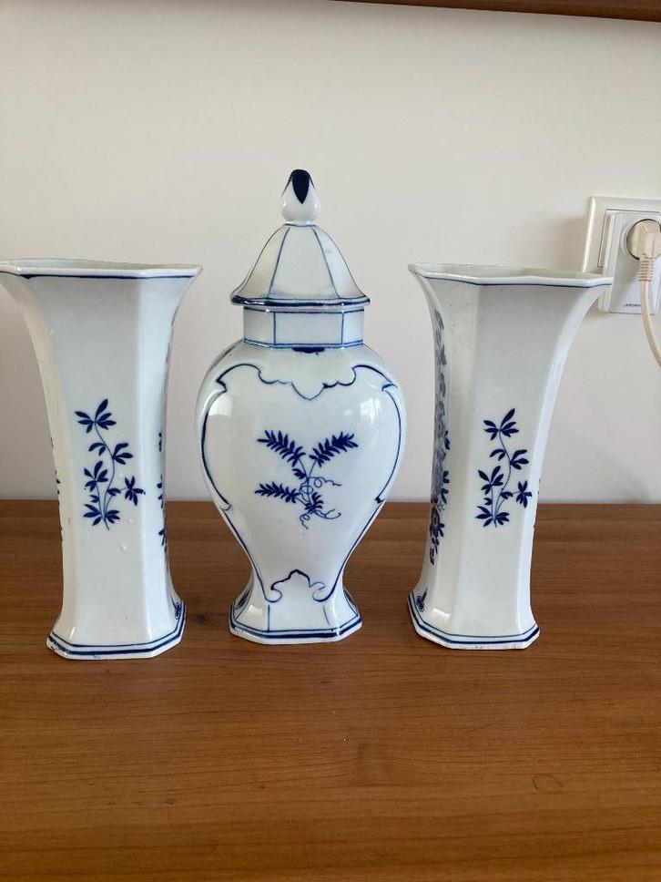 Vintage Delfts Blauw Kaststel - 3-delig (Midden 20e Eeuw), Antiek en Kunst, Antiek | Vazen, Ophalen of Verzenden
