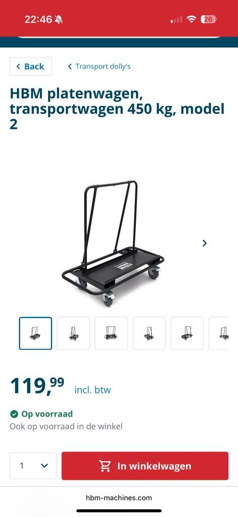 HBM Platenwagen 450 kg - Model 2 platenkar trolley, Auto diversen, Autogereedschap, Ophalen