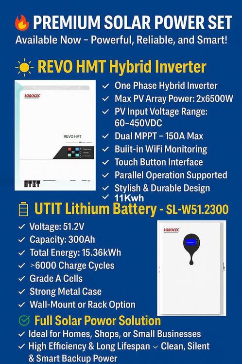 Solar Power Package – 15.36kWh Battery + 11kW Inverter, Doe-het-zelf en Verbouw, Zonnepanelen en Toebehoren, Nieuw, Compleet systeem