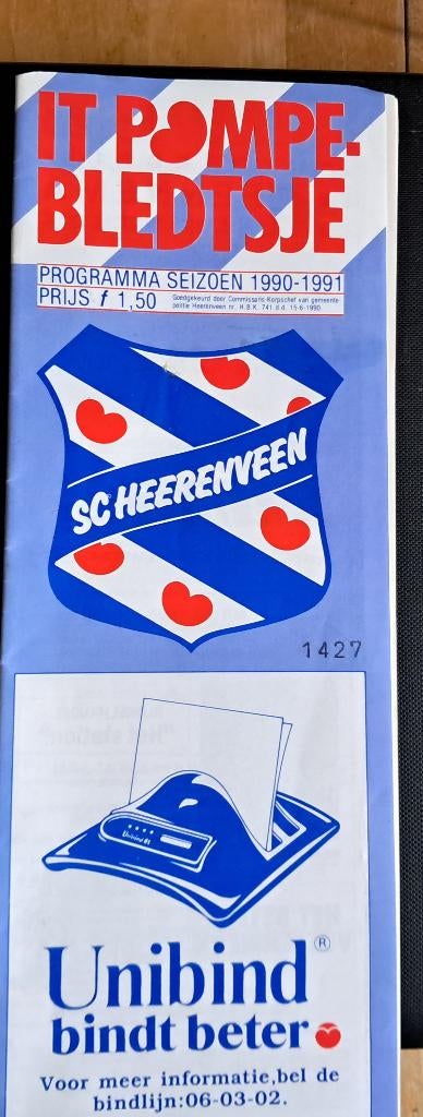 sc Heerenveen - Sparta 1990/1991, Ophalen of Verzenden, Zo goed als nieuw, Overige binnenlandse clubs, Boek of Tijdschrift