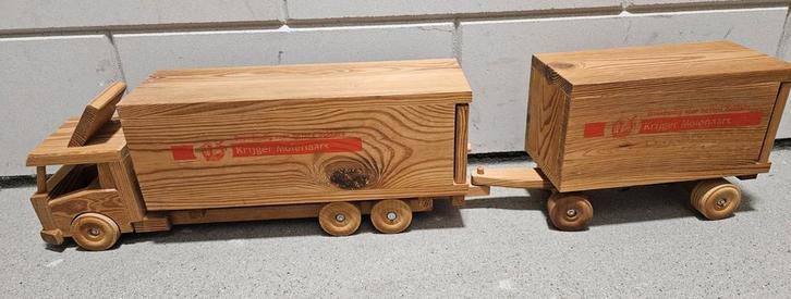 Houten Vrachtwagen met Aanhanger, Verzamelen, Overige Verzamelen, Zo goed als nieuw, Ophalen of Verzenden