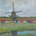 HOLLANDS LANDSCHAP MET MOLEN EN KLEURRIJKE BOLLENVELDEN🌷🌷, Antiek en Kunst, Ophalen of Verzenden