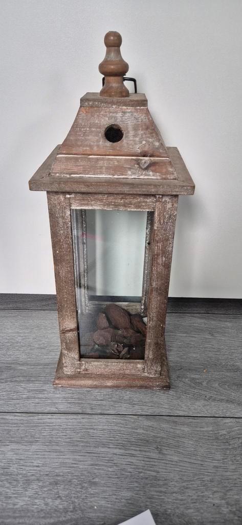 Houten Lantaarn met Glas 52 cm hoog, Antiek en Kunst, Antiek | Lampen, Ophalen