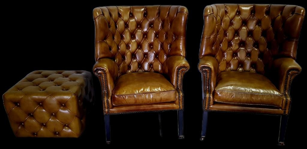 2 Chesterfield fauteuils - Lime Groen - Bezorging mogelijk, Huis en Inrichting, Fauteuils, Gebruikt, Leer, 75 tot 100 cm, 75 tot 100 cm