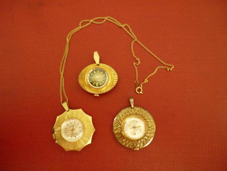 Set van 3 vintage hang horloges / zakhorloge, Sieraden, Tassen en Uiterlijk, Horloges | Dames, Gebruikt, Zakhorloge, Overige merken