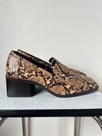 MNG slangenprint loafers,36. Blokhak vintage 70s boho instap, Mango, Bruin, Verzenden, Instappers
