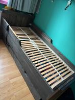 1 persoonsbed 90x200, 2 laden en elek. lattenbodem, Huis en Inrichting, Slaapkamer | Bedden, Ophalen, 90 cm, Eenpersoons, Bruin