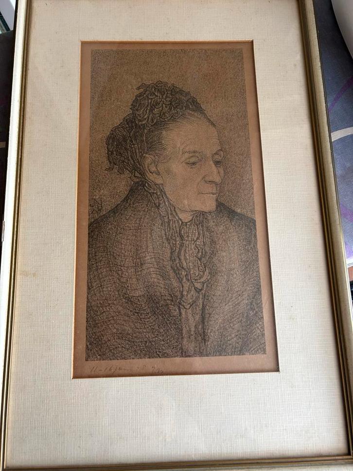 Jacob Nieweg - Potloodtekening "Oude Vrouw" - Gesigneerd, Antiek en Kunst, Kunst | Tekeningen en Foto's, Ophalen of Verzenden