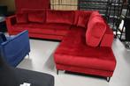 Chique bank hoekbank lounge velvet velours rood bankstel, Ophalen, 250 tot 300 cm, Hoekbank, Zo goed als nieuw