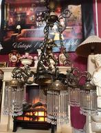 Groot antiek kroonluchter kristal engel - cupido beeld brons, Ophalen of Verzenden