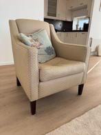 Klassieke fauteuil/ stoel, kleur geel met een ruitmotiefje, Ophalen, Hout, Klassiek, met een mediterrane uitstraling, Gebruikt