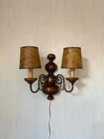 Vintage Houten Wandlamp met Stoffen Kappen, Ophalen, Gebruikt, Hout