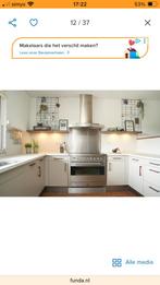 Keuken met oven, koelkast en boretti fornuis (deels werkend), Gebruikt, Hoekkeuken, Ophalen of Verzenden, Kunststof