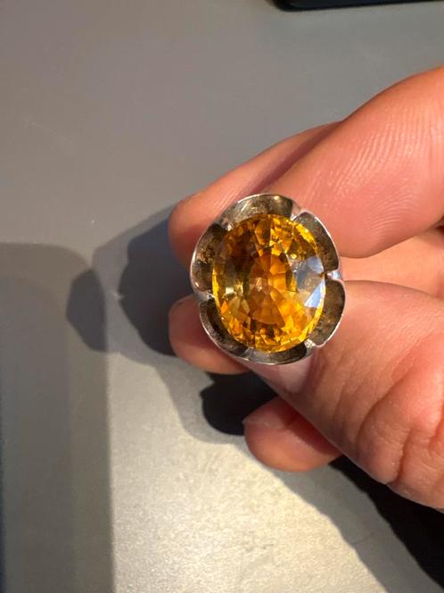 zilverring met een grote citrien, edelsteen, vintage,, Sieraden, Tassen en Uiterlijk, Edelstenen, Ophalen of Verzenden