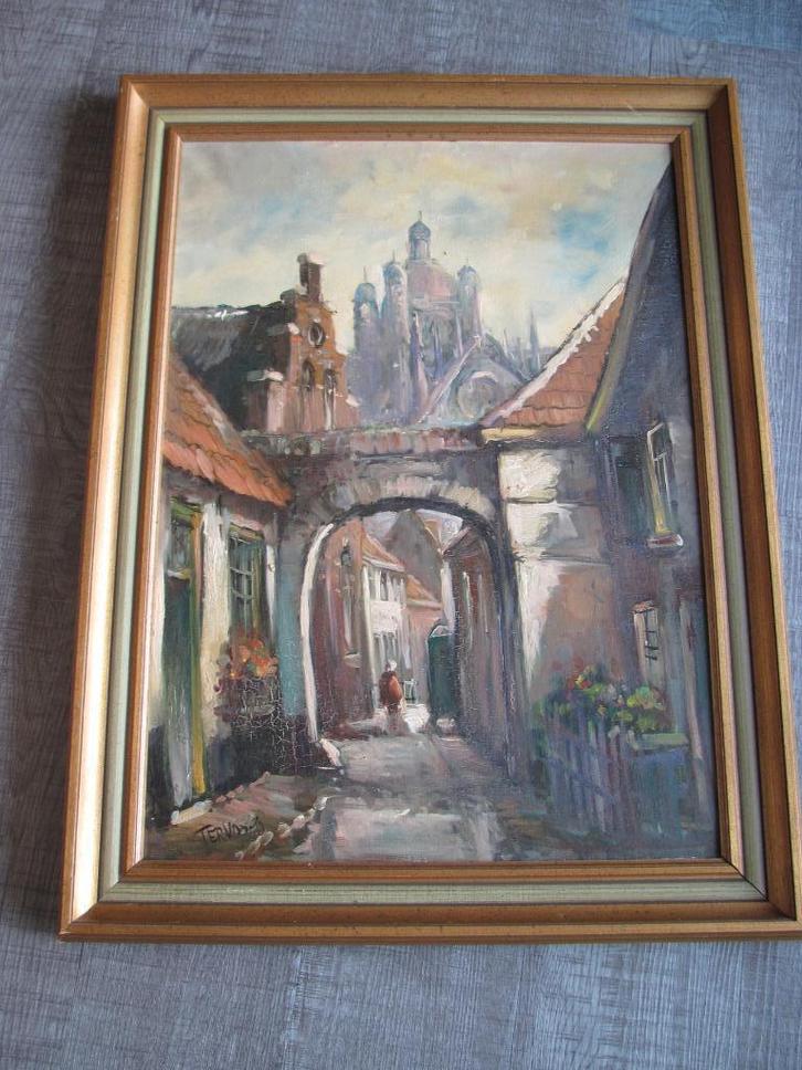Den Bosch Boerenmouw - olieverfschilderij op doek, Antiek en Kunst, Kunst | Schilderijen | Klassiek, Ophalen of Verzenden