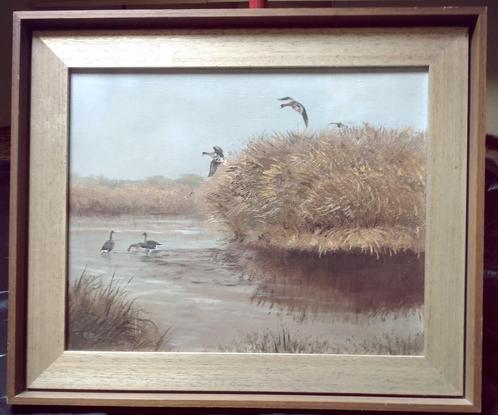 schilderij Kees Bos, Ganzen, Antiek en Kunst, Kunst | Schilderijen | Klassiek, Ophalen of Verzenden