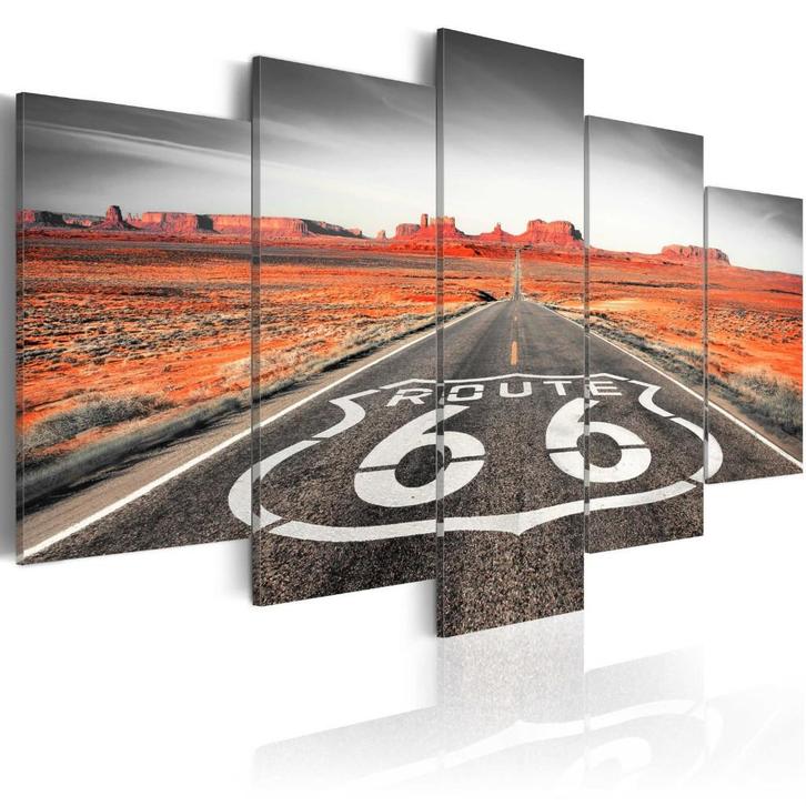 650 Route 66 XXL 5 Luik Canvas Schilderij 200x100cm 2 maten, Antiek en Kunst, Kunst | Schilderijen | Klassiek, Ophalen of Verzenden