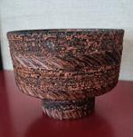 Vintage aardewerken roestbruine bewerkte plantenpot, Gebruikt, Rond, Binnen, Ophalen of Verzenden