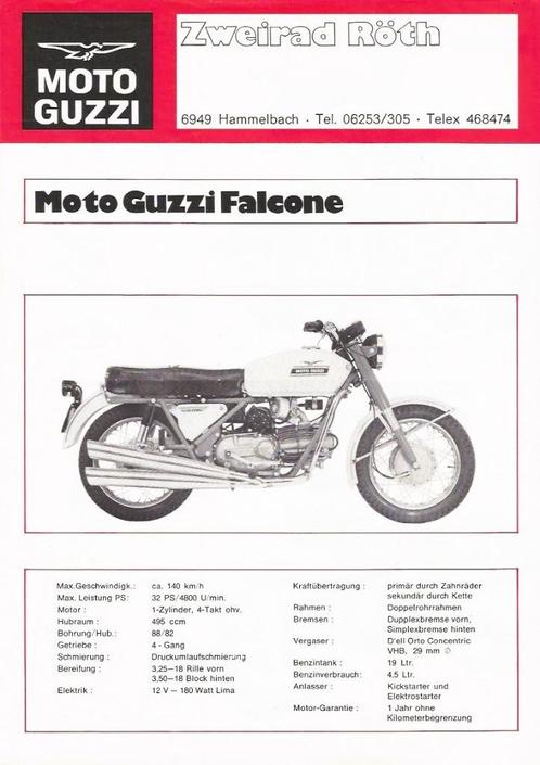 Folder MOTO GUZZI Falcone/ 750 Sport/ 850GT 1972, Motoren, Handleidingen en Instructieboekjes, Moto Guzzi, Ophalen of Verzenden
