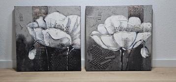 Set van 2 Bloemen Schilderijen beschikbaar voor biedingen