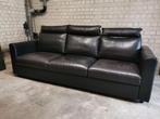 Zwarte lederen 3-zitsbank, Gebruikt, Driepersoons, Ophalen of Verzenden, Rechte bank