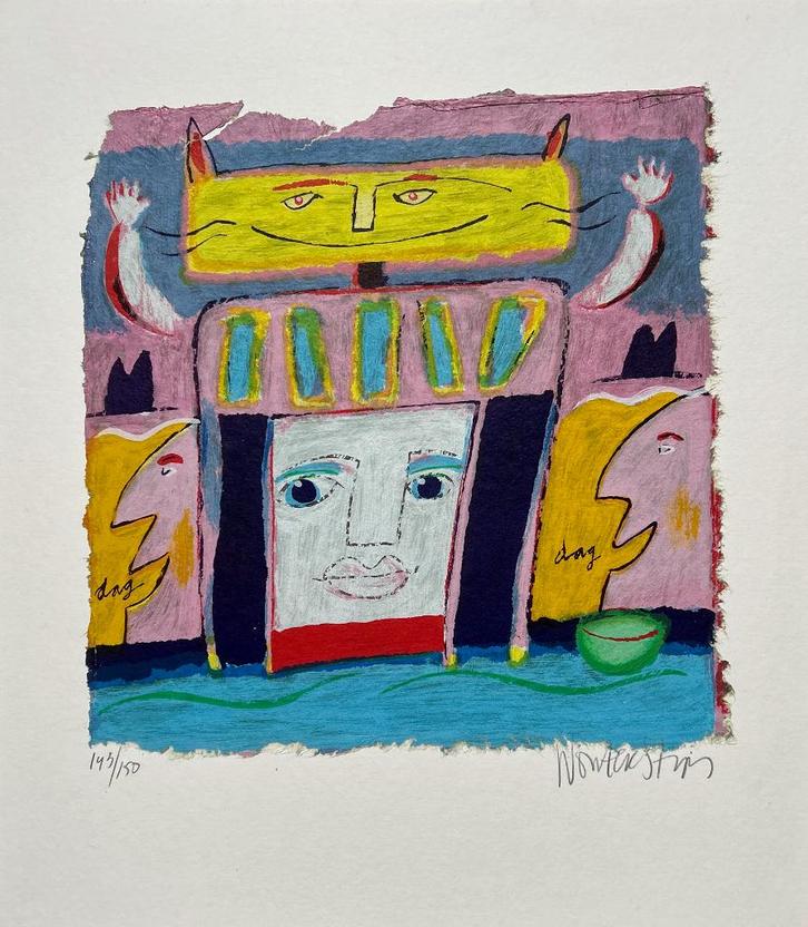 Zeefdruk Wouter Stips op passe-partout, Antiek en Kunst, Kunst | Litho's en Zeefdrukken, Verzenden