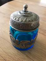 waxine licht houder blauw glas met deksel, Antiek en Kunst, Curiosa en Brocante, Ophalen