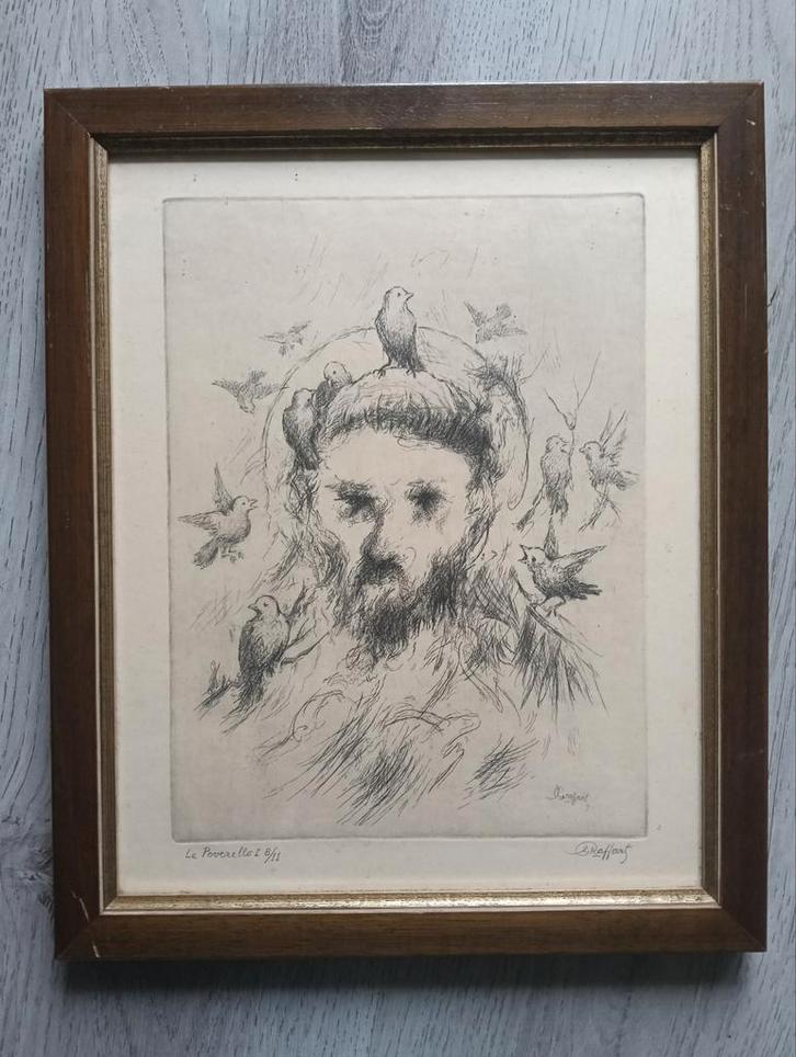 Charles Graffart (1893-1967) - Sint Franciscus met vogels, Antiek en Kunst, Kunst | Etsen en Gravures, Ophalen of Verzenden