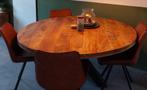 Ronde Mangohouten eettafel 150cm, Huis en Inrichting, Tafels | Eettafels, Ophalen, Rond, Zo goed als nieuw, Vijf personen of meer