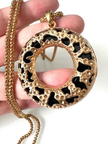 Vintage Luipaard-Design-Ketting - Hanger in Goud / Zwart beschikbaar voor biedingen