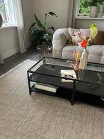 Unieke salontafel, koffietafel zwart met glas in goede staat, Huis en Inrichting, Tafels | Salontafels, Ophalen, 100 tot 150 cm