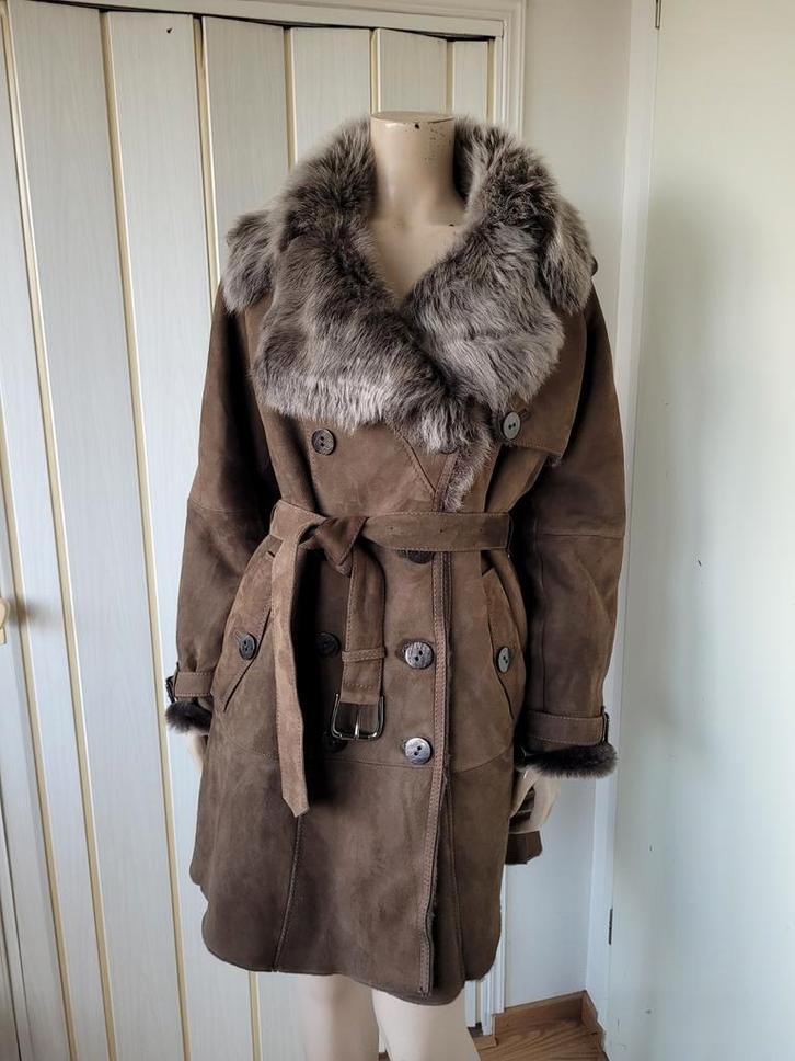 Madeleine lammy coat lamsjas leer maat 40/42, Kleding | Dames, Jassen | Winter, Zo goed als nieuw, Maat 38/40 (M), Bruin, Ophalen of Verzenden