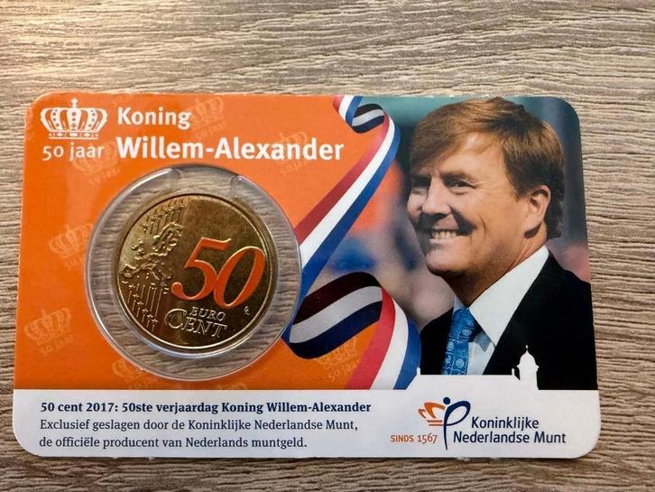 50 cent 2017 Willem Alexander in Coincard, Postzegels en Munten, Munten | Nederland, Losse munt, Euro's, Koningin Beatrix, Ophalen of Verzenden
