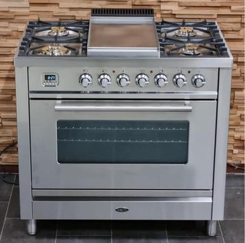 Luxe Fornuis Boretti 90cm rvs + rvs 5 pits frytop 1 oven beschikbaar voor biedingen